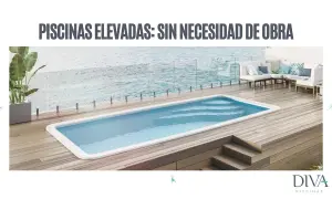 Piscina elevada de diseño moderno sobre tarima de madera, con vistas al mar. Ideal para quienes buscan cómo hacer una alberca elevada sin obras.