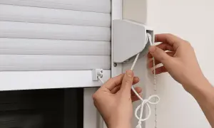 Manos manipulando la cuerda para cambiar la cuerda de la persiana.