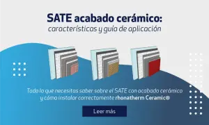 Ilustración de capas de SATE con acabado cerámico, mostrando diferentes texturas y colores. Aprende sobre sus características y aplicación.