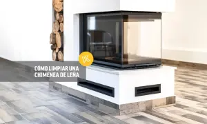 Chimenea moderna de leña con cristal. Aprende cómo limpiar chimenea desde abajo para mantenerla impecable.