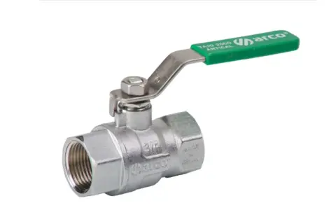 Llave de paso de bola de latón, ideal para cambiar una llave de paso empotrada. Mango verde con marca "Arco".