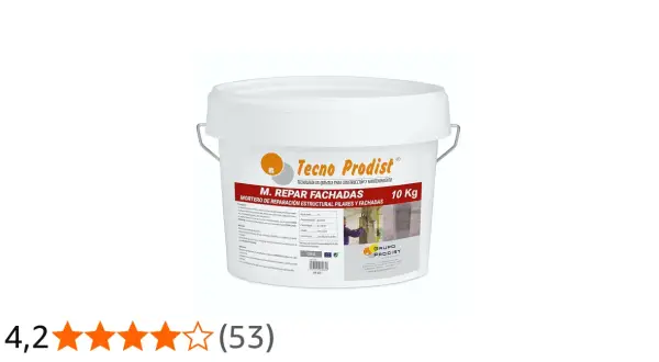 Cubo de 10 kg de mortero de acabado Tecno Prodist para reparación estructural de pilares y fachadas.