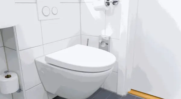 Instrucciones visuales para como instalar un inodoro al suelo. Baño moderno con inodoro suspendido, cisterna empotrada y portarrollos.
