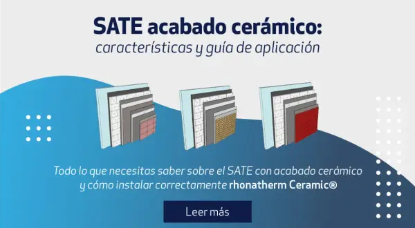 Ilustración de capas de SATE con acabado cerámico, mostrando diferentes texturas y colores. Aprende sobre sus características y aplicación.
