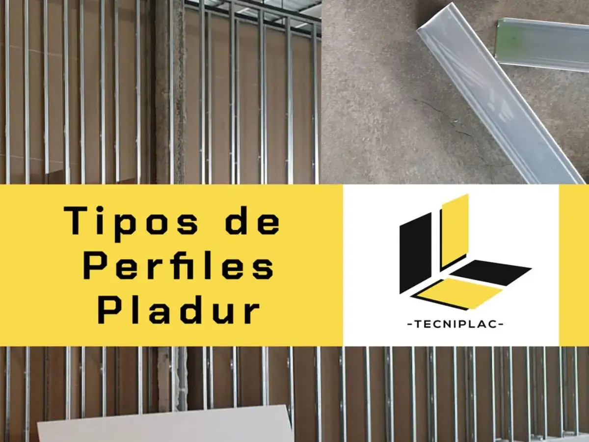 Estructura met&aacute;lica para colgar en pladur. Perfiles de pladur y logo de Tecniplac.