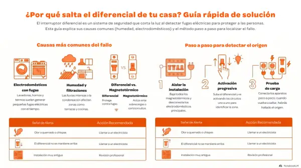 Guía sobre qué es el diferencial eléctrico, sus causas comunes (electrodomésticos, humedad) y cómo detectarlo paso a paso.