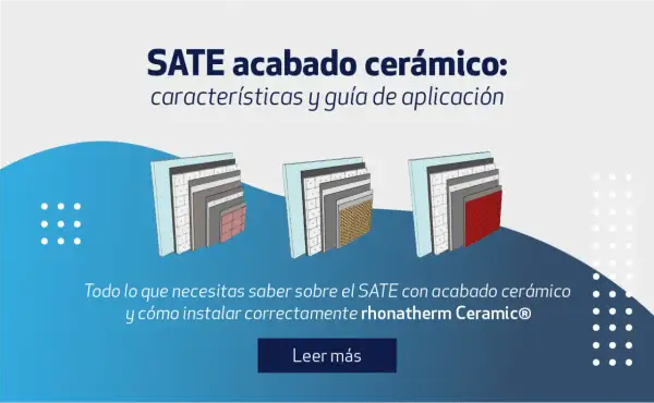 Ilustración de capas de SATE con acabado cerámico, mostrando diferentes texturas y colores. Aprende sobre sus características y aplicación.
