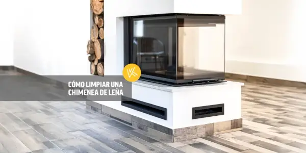 Chimenea moderna de leña con cristal. Aprende cómo limpiar chimenea desde abajo para mantenerla impecable.